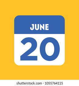 June 20 calendar icon yellow flat. 