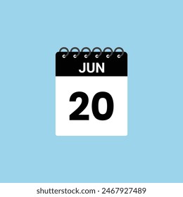 June 20  calendar reminder. 20th June Date Month calendar icon design template.