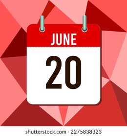 June 20, calendar vector illustration, isoleted on colorful monochromatic triangles background