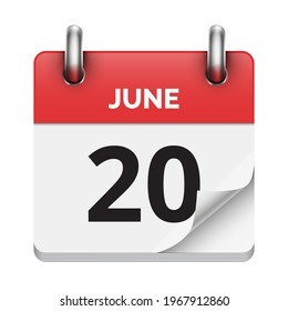 June 20 flat daily realistic calendar icon date vector image