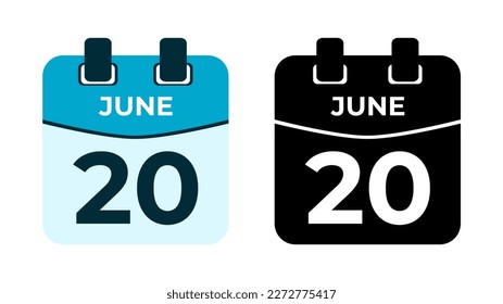 June 20 flat daily spiral calendar icon date vector image in matching color scheme. Suitable and perfect for design material, such as event or reminder. The best editable graphic resources.