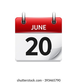 June 20 . Vector flat daily calendar icon. Date and time, day, month. Holiday.