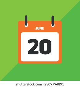 June 20 vector icon calendar Date, day and month Vector illustration, colorful background.