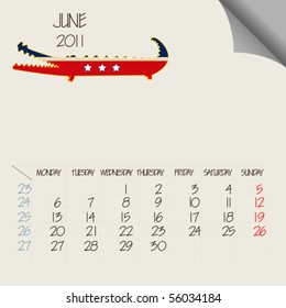 june 2011 animals calendar, abstract vector art illustration