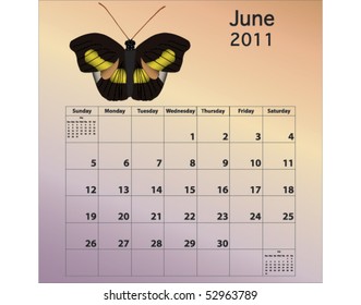 June 2011 calendar with butterfly