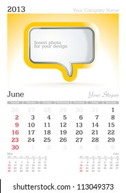 June 2013 A3 calendar - vector illustration