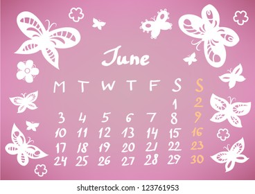June 2013 calendar sheet, vector