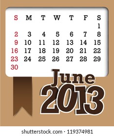 June 2013 retro vector calendar template design
