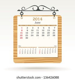 june 2014 - calendar - vector illustration