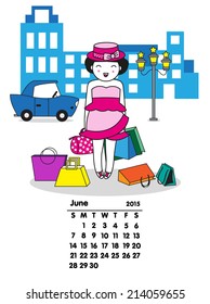 June 2015 calendar illustration set