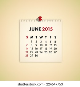 June 2015 Note Paper Calendar Vector