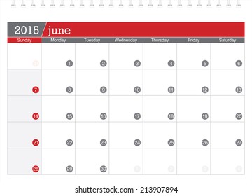 June 2015 planning calendar