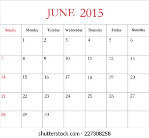 June 2015 Planning Calendar Weeks Start Stock Vector (royalty Free 