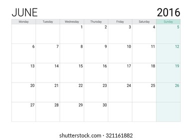 June 2016 calendar (or desk planner)