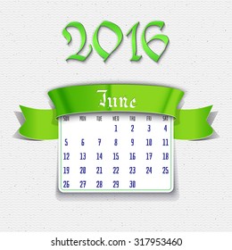 June 2016 calendar template to design your workspace