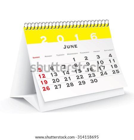 June 2016 desk calendar - vector illustration