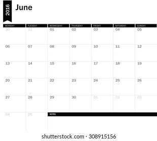 June 2016 - planning calendar 
