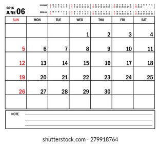 June 2016 -planning calendar / Calendar to schedule monthly - June 2016
