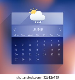 June: 2016 UI Calendar In Modern Style : Vector Illustration
