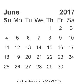 June 2017 Calendar Icon Vector flat design style