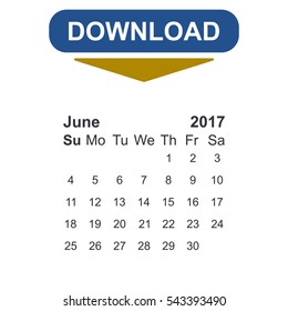 June 2017 Calendar Icon Vector flat design style