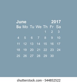 June 2017 Calendar Icon Vector flat design style