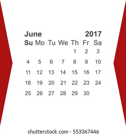 June 2017 Calendar Icon Vector flat design style