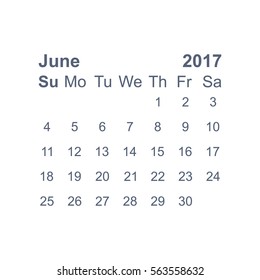 June 2017 Calendar Icon Vector flat design style