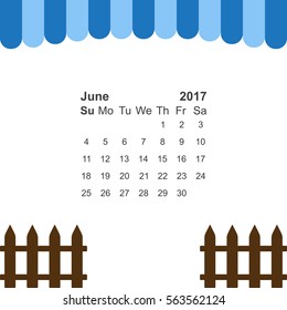 June 2017 Calendar Icon Vector flat design style
