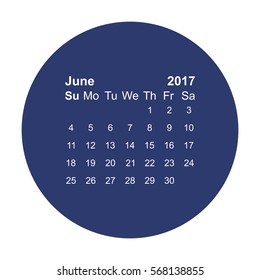 June 2017 Calendar Icon Vector flat design style