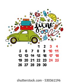 June. 2017. Calendar. Isolated vector object on white background.