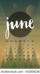 June 2017 creative vector calendar. Abstract landscape illustration on the background. Can be used as printed or screen images. A4 format. 