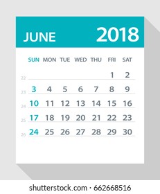 June 2018 Calendar Leaf - Vector Illustration