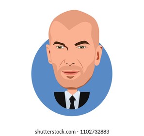  June 2018, France, Zinedine Zidane Zizo Icon Flat Vector Illustration Portrait 