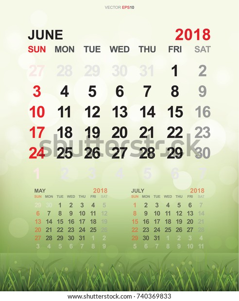 June 18 Monthly Calendar Template 18 Stock Vector Royalty Free