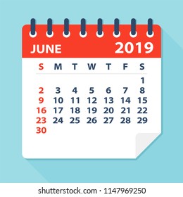 June 2019 Calendar Leaf - Illustration. Vector graphic page
