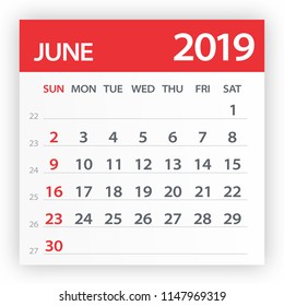 June 2019 Calendar Leaf - Illustration. Vector Graphic Page