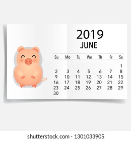 June 2019 calendar page. Vector illustration.