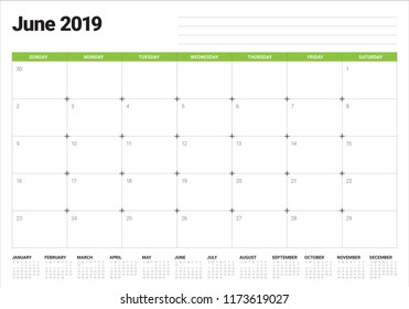 June 2019 desk calendar vector illustration, simple and clean design.