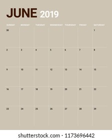 June 2019 desk calendar vector illustration, simple and clean design.