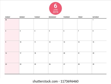 June 2019 desk calendar vector illustration, simple and clean design.