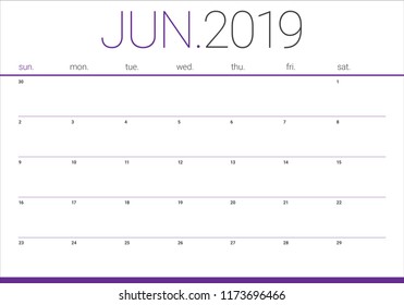 June 2019 desk calendar vector illustration, simple and clean design.