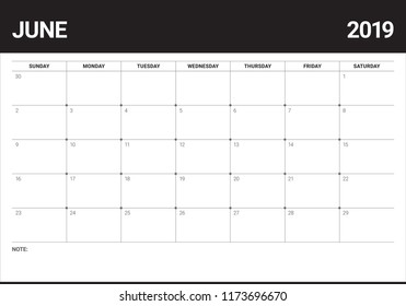 June 2019 desk calendar vector illustration, simple and clean design.