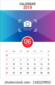 June 2019 desk calendar vector illustration, simple and clean design. 