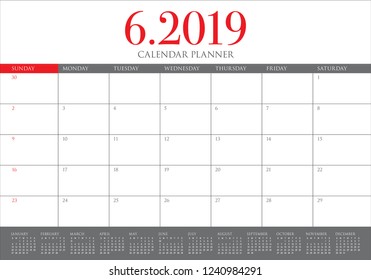 June 2019 desk calendar vector illustration, simple and clean design.