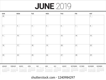 June 2019 desk calendar vector illustration, simple and clean design.