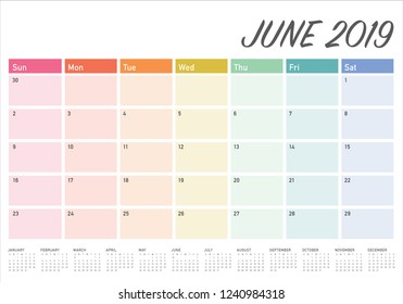 June 2019 desk calendar vector illustration, simple and clean design.