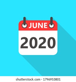 June 2020 Calendar Flat Style Icon Long Shadow. Business Calendar Planner Flat Vector Icon. Vector Illustration