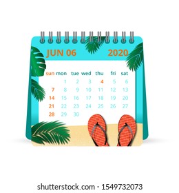 June 2020 Calendar Illustration. One Month Calendar , Week Starts Sunday. Vector graphic template