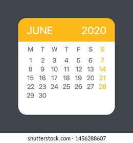 June 2020 Calendar Leaf - Illustration. Vector graphic page